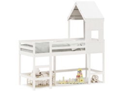 Cama Alta C/ Escada E Telhado 80x200 Cm Pinho Maciço Branco Dkd Home Decor