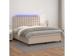 Vidaxl Cama Box Spring C/colchão/led 160x200cm Couro Artif. Cappuccino