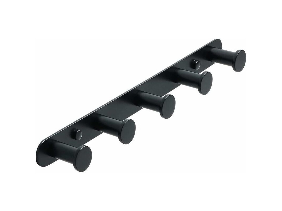 Gancho de Parede para Toalhas, com Parafuso, em Aço Inoxidável Preto Fosco, 5 Ganchos Redondos, Ideal para Banheiro e Cozinha BRILVIBERA