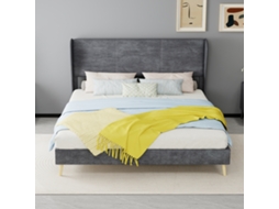 Cama Estofada Minimalista 160x200 Cm Cinza Com Cabeceira Macia, Base Baixa Sem Arrumação (sem Colchão)