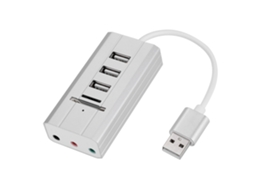 Cartão De Som Usb Externo All In One Hub Leitor De Cartão Adaptador Interface De Áudio Prata