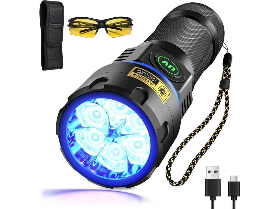 Lanterna Uv Recarregável De 395 Nm, 60 W, Com 6 Leds E Regulagem Contínua De Intensidade (preta)