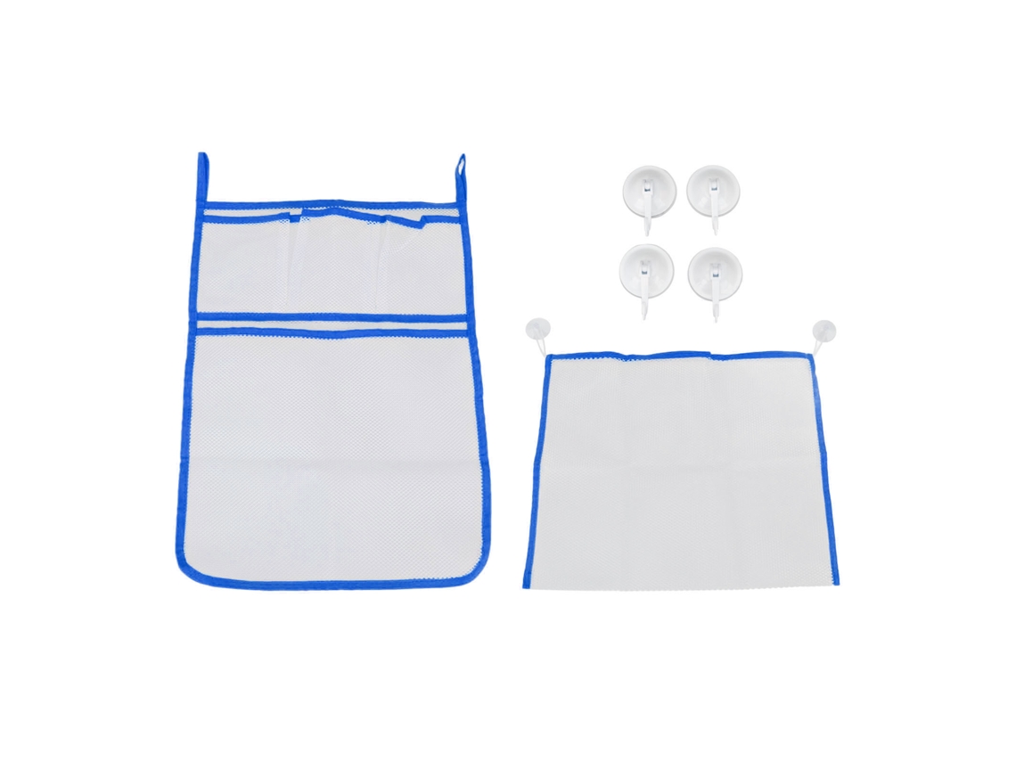 2pcs Organizador De Brinquedos De Banho Malha Sacola Com Gancho De Ventosa Azul