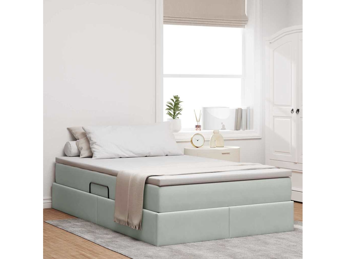 Vidaxl Cama Com Arrumação E Colchão Cinzento-claro 120 X 200 Cm Veludo