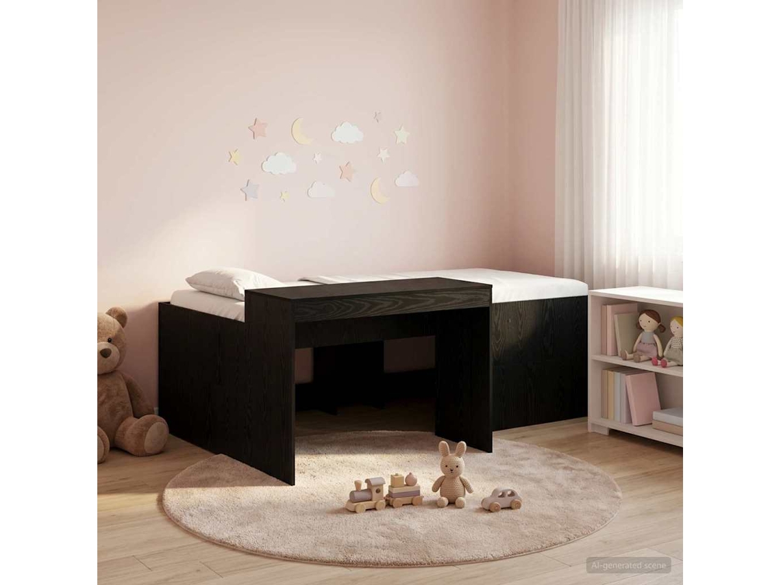 Vidaxl Cama Alta Para Crianças Com Mesa Preto 90 X 200 Cm
