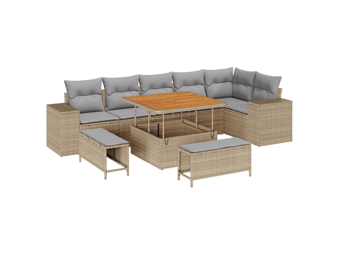Conjunto 9 Móveis De Jardim Vidaxl Bege Vime Pe (100 X 100 X 71 Cm)