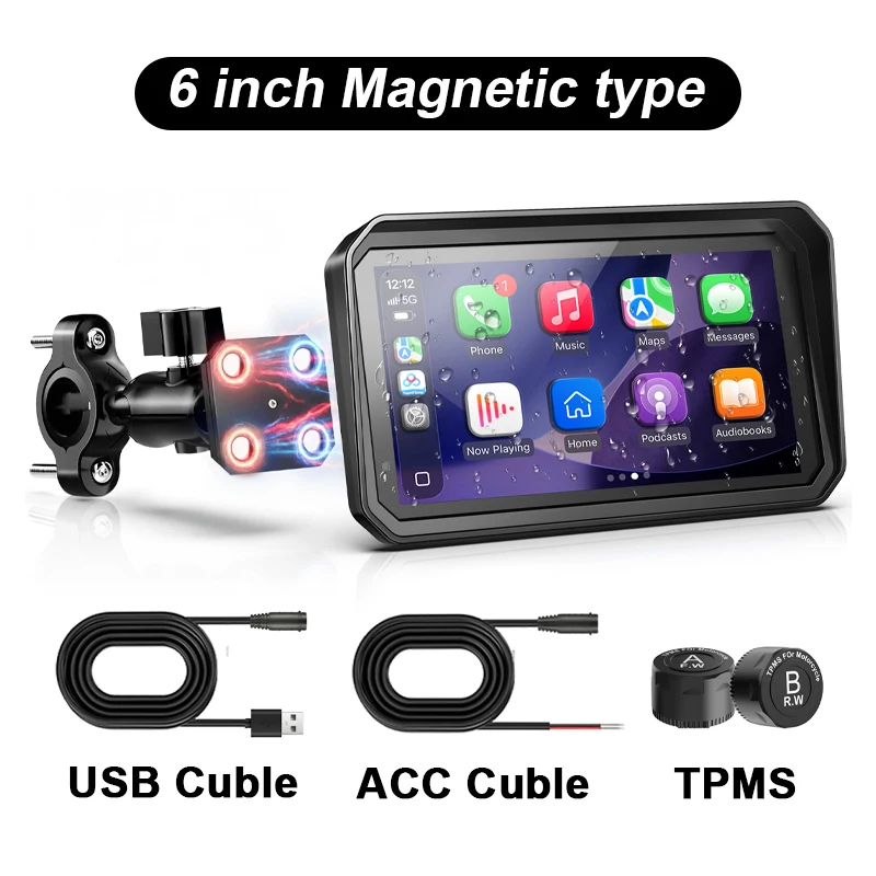 Navegação Gps Carplay Para Motocicleta (6 Polegadas) Com Sistema De Monitoramento Da Pressão Dos Pneus