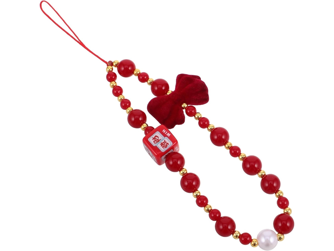 Cordão Curto Para Celular Em Pvc Com Miçangas Vermelhas