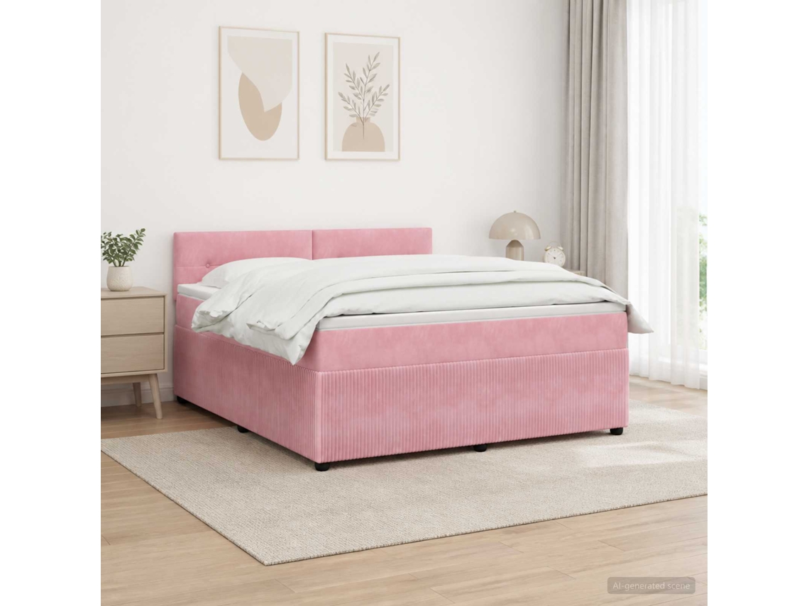 Vidaxl Cama Box Spring Com Colchão Rosa 140 X 190 Cm Veludo