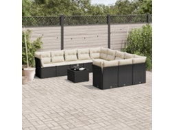 Vidaxl 12 Pcs Conjunto De Sofás De Jardim C/ Almofadões Vime Pe Preto