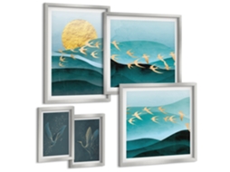 Pinturas Murais Modernas Motivos Florais Em Folhagem Moldura Preta Imagens Para Um Quarto Infantil Espelharte (conjunto De 5 Imagens)