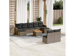 Vidaxl 10 Pcs Conjunto Sofás De Jardim C/ Almofadões Vime Pe Cinzento