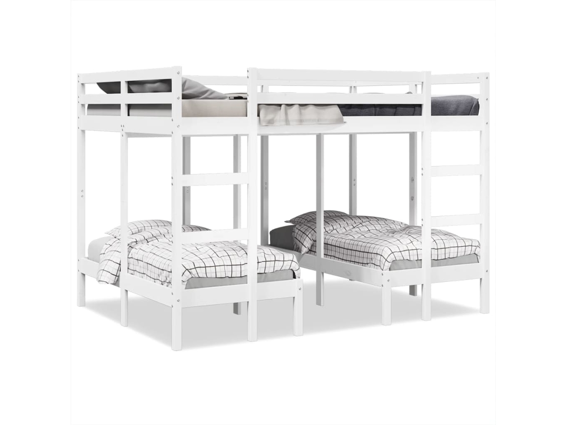 Vidaxl Beliche Triplo 140x200/70x140 Cm Madeira De Pinho Maciça Branco
