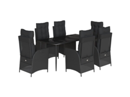 Conjunto 7 de jantar p/ jardim c/ almofadões VIDAXL vime PE preto
