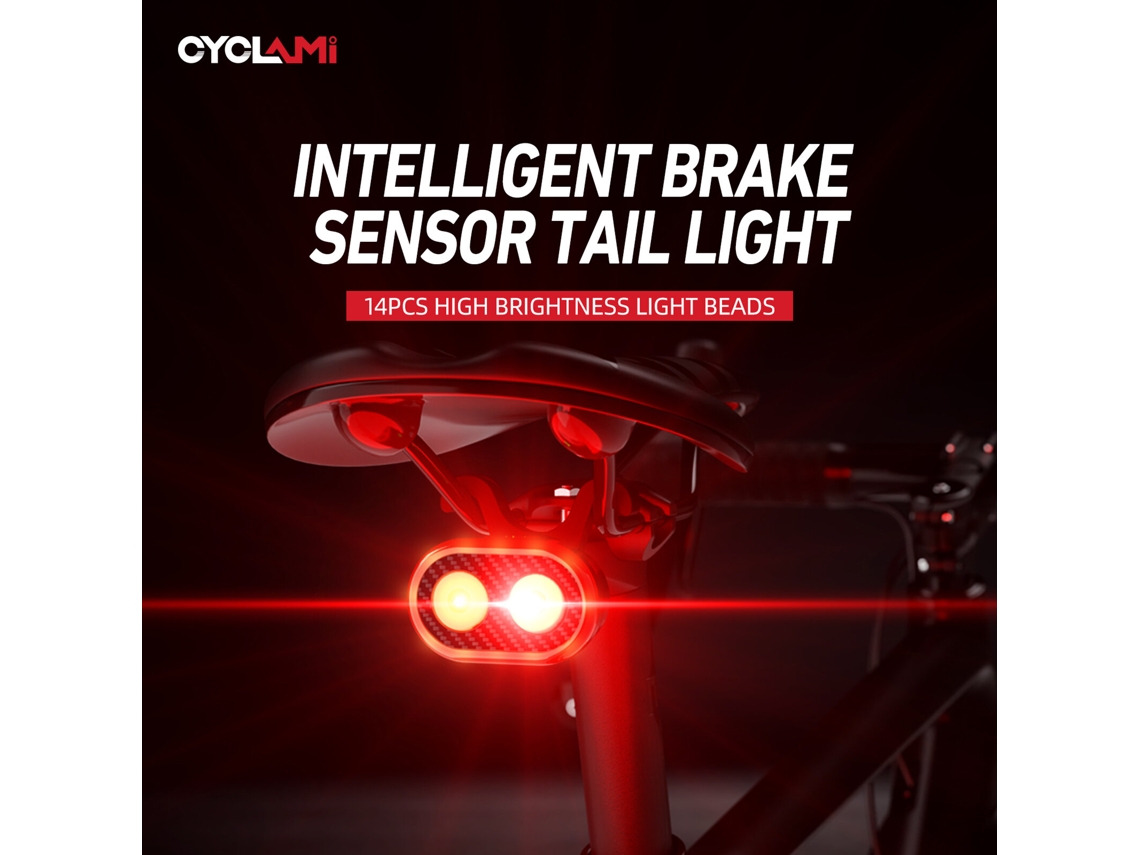 Cyclami Cy200 Luz Traseira Inteligente Bicicleta Sensor Freio Bateria 600mah Ipx6 Recarregável Led Advertência Ciclismo Noturno