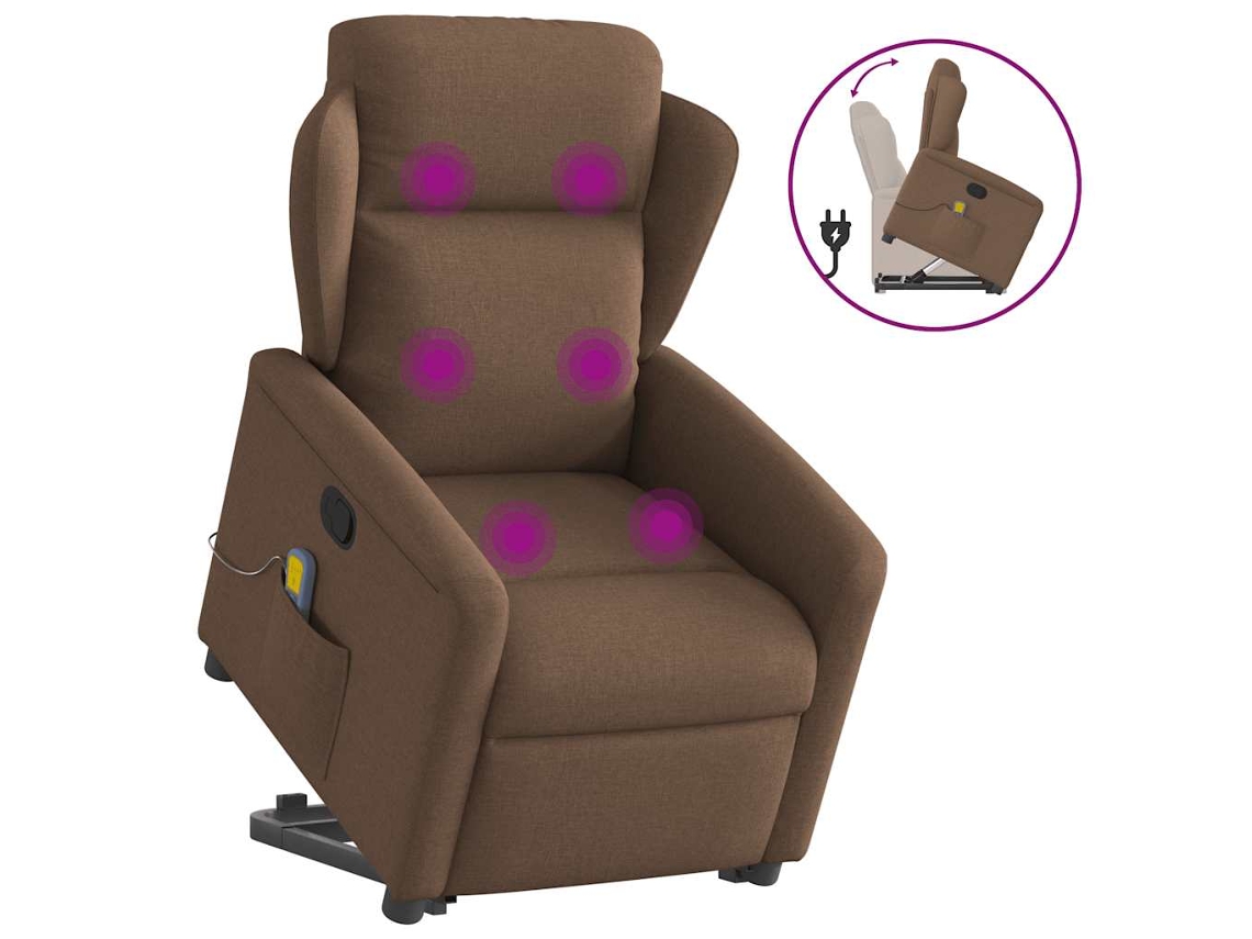 Vidaxl Poltrona Reclinável Massagens Tecido Castanho