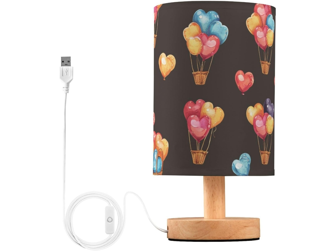 Luminária De Mesa Mnsruu Para Quarto E Sala Estar, Em Formato De Balão Forma Coração, Com Portas De Carregamento Usb