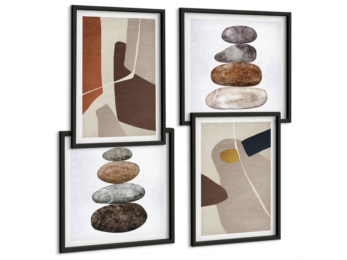 Composição De Quadros Nova Arte Boho Abstrata Espelharte (4 Peças)