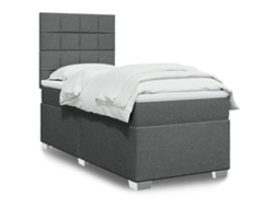 Vidaxl Cama Com Molas/colchão 90x200 Cm Tecido Cinzento-escuro
