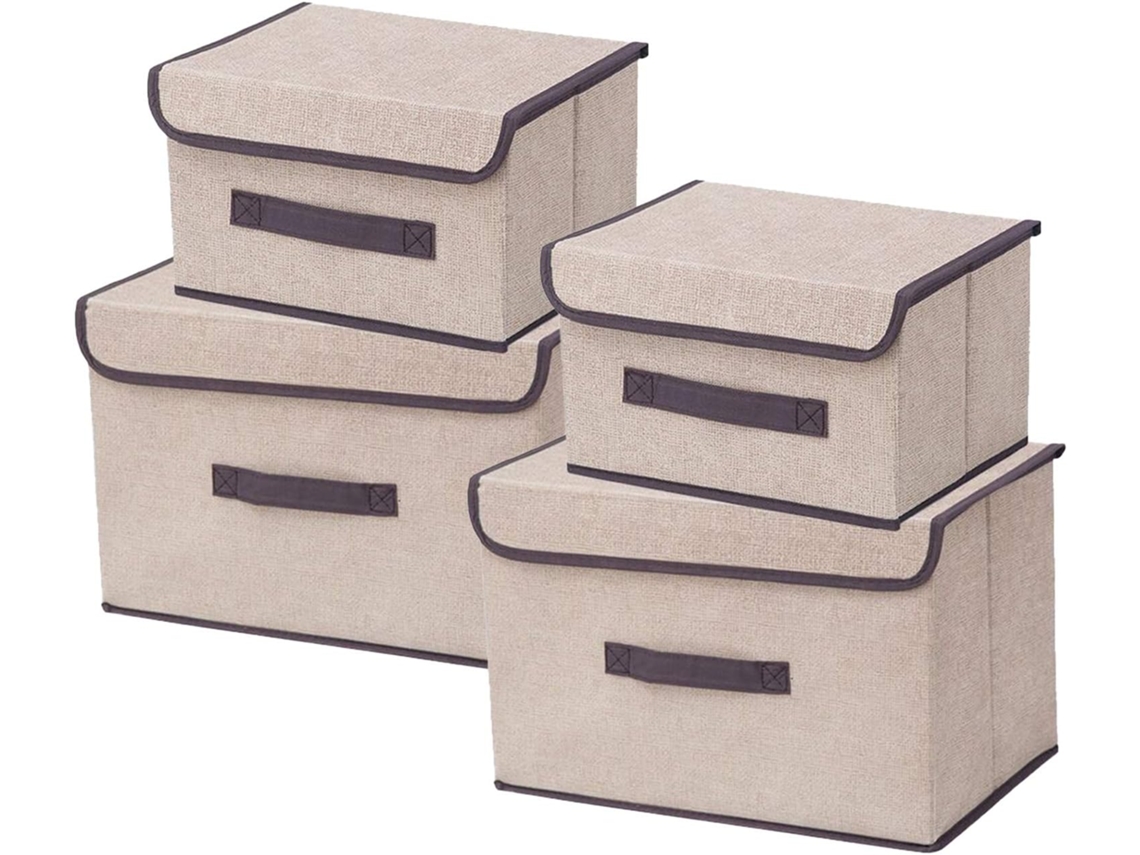 Caixa de Armazenamento de Tecido Dobrável com Tampas Conjunto de 4 Caixas de Tamanhos Diferentes para Roupas Decoração Roupas Íntimas Brinquedos R