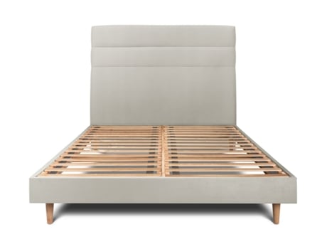 Cama com Cabeceira Linha SOMMEIL_DE_PLOMB Tecido Veludo Cinzento (200x200cm)