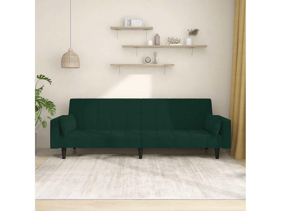 Vidaxl Sofá-cama 2 Lugares Com Duas Almofadas Veludo Verde-escuro