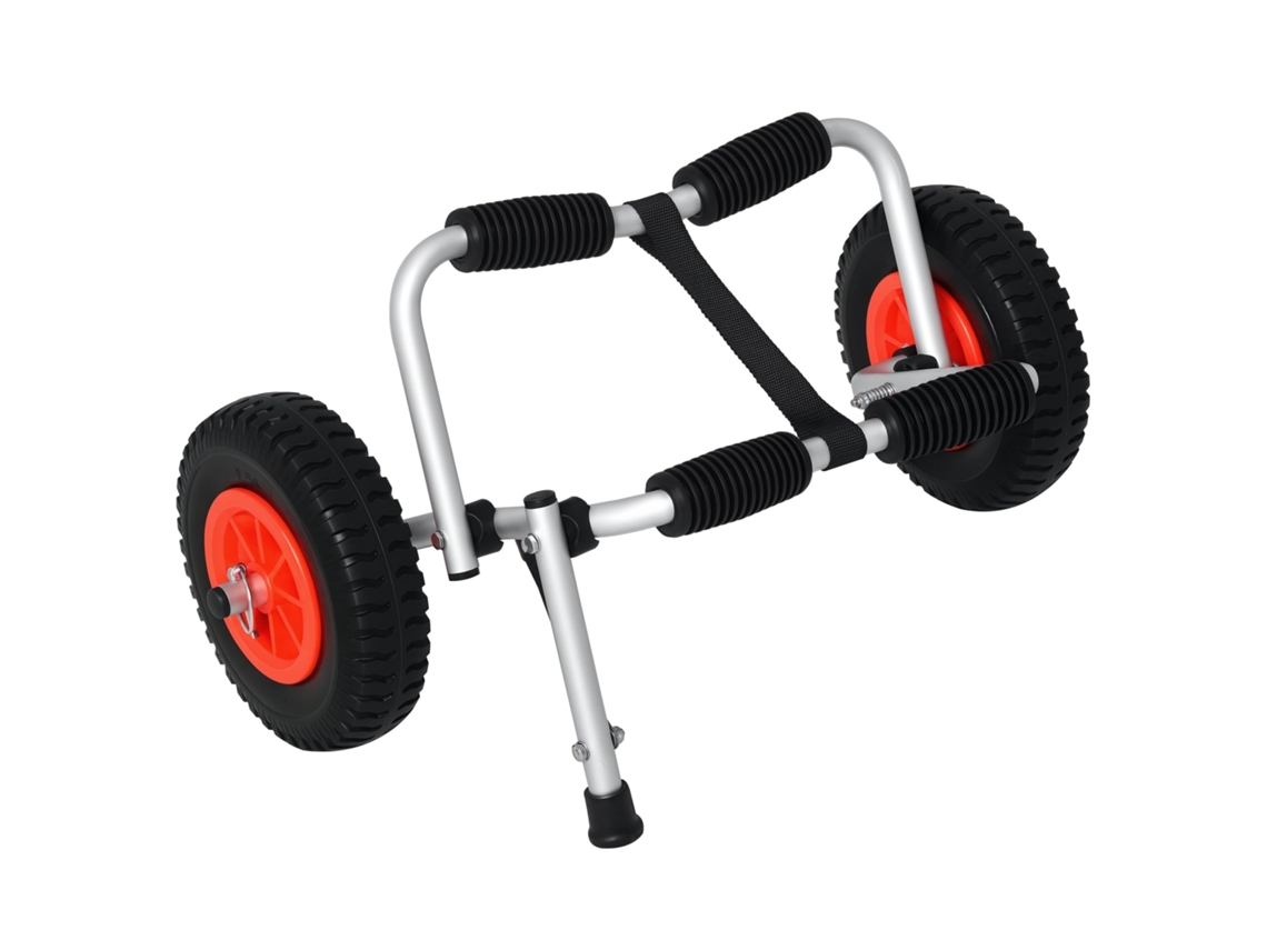Carrinho de Transporte Dobrável para Caiaque Carga 75 Kg de Alumínio Ajuste Universal com Rodas para Barco Canoa 57.5x33x24cm Prata BTFORUS
