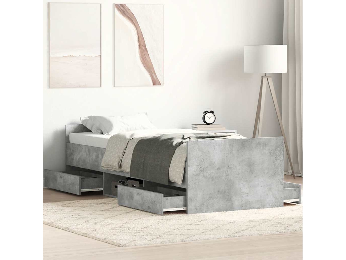 Estrutura de Cama com Painéis de Cabeceira e Pés Cinza Cimento MAISON EXCLUSIVE