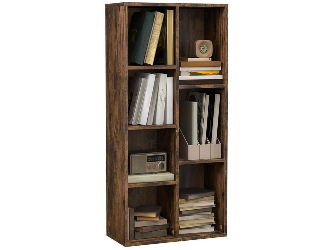 Estante para livros de madeira com 7 compartimentos (50x24x106 cm) rústico S/MARCA
