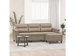Vidaxl Sofá 3 Lugares C/ Apoio Pés 180 Cm Microfibra Cinza-acastanhado