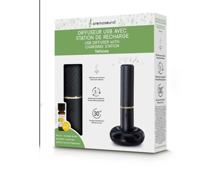 Difusor Usb Preto com Estação de Carregamento Aromasound