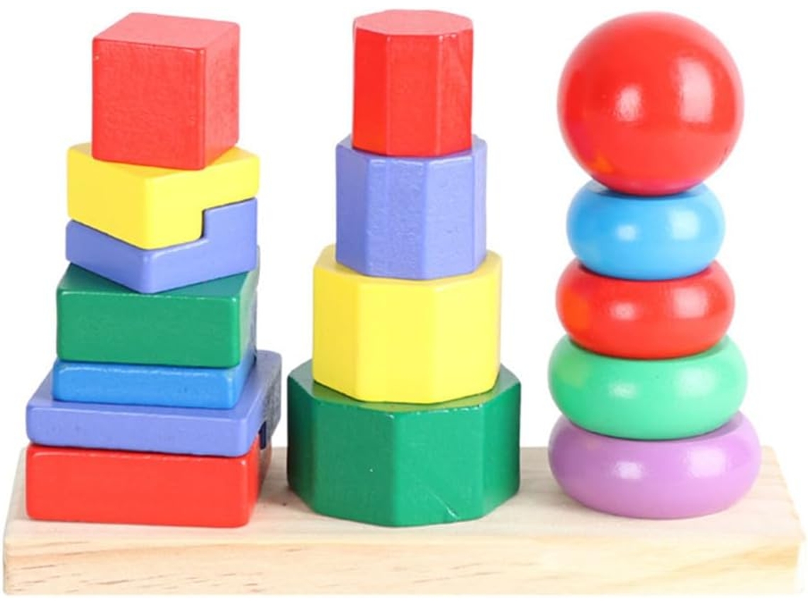 Torre De Empilhar Três Colunas, Brinquedo Para Crianças Pequenas