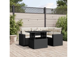 5 Pcs Conjunto Sofás De Jardim Com Almofadões Vime Pe Preto Dkd Home Decor