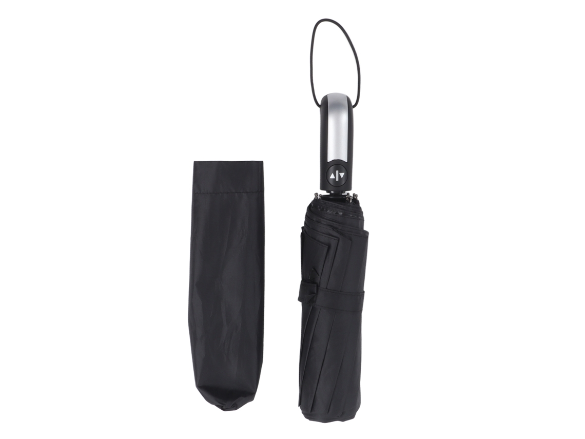 Paraguas Automático Resistente Ao Vento com Grip Confortável Portátil Dobrável para Chuva e Sol Preto