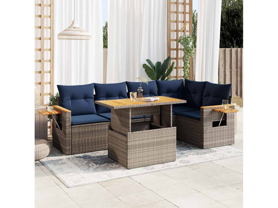 Conjunto de 6 Sofás Jardim com Almofadões Pe/acácia Cinzento MAISON EXCLUSIVE (6 pcs)