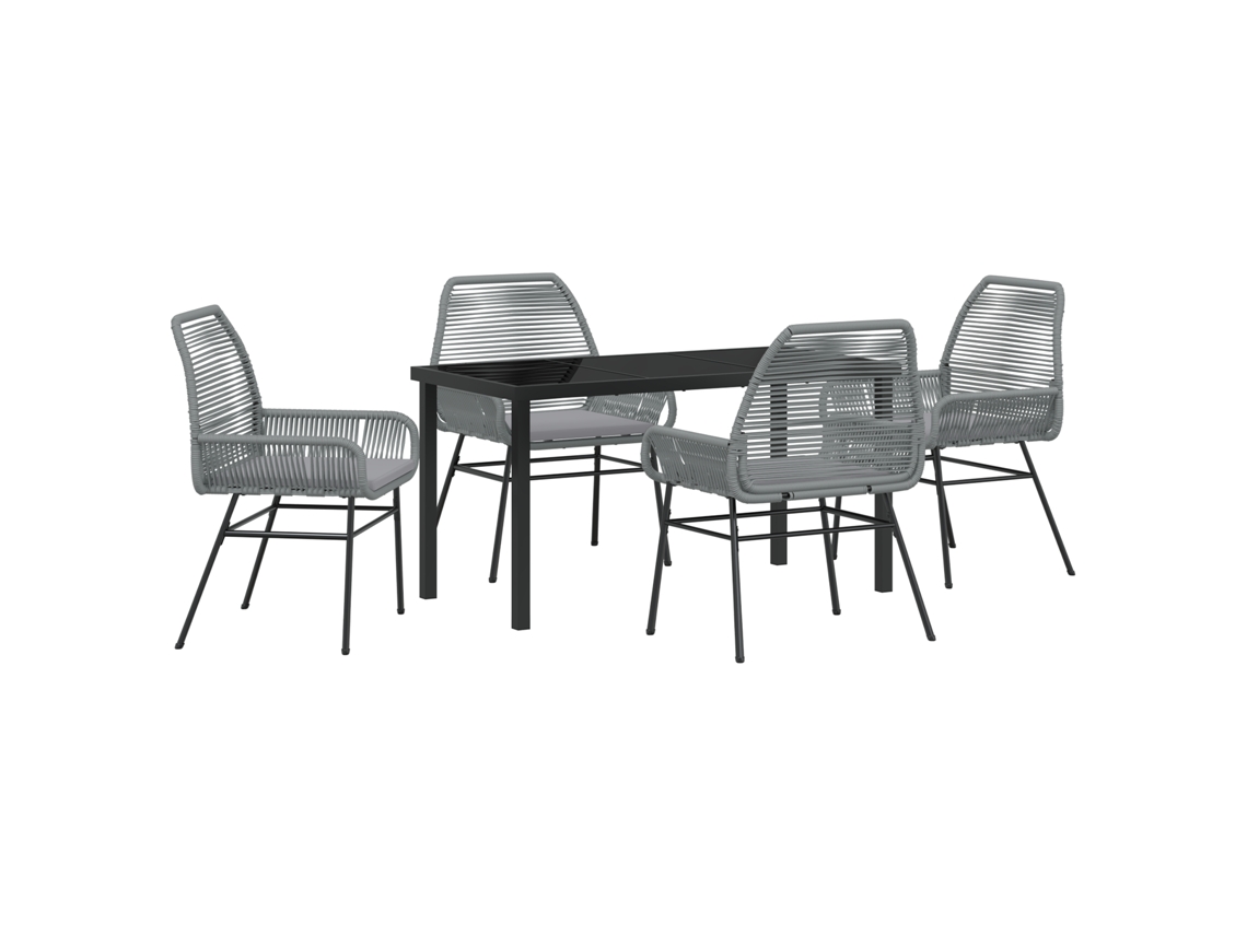 Conjunto 5 De Jantar De Jardim Com Almofadas Vidaxl Cinzas Em Rattan Pe