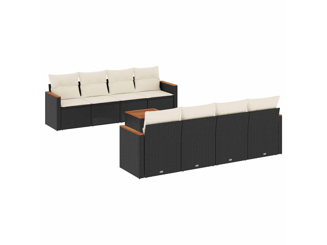 Conjunto de 9 Sofás para Jardim com Almofadões Vime Pe Preto MAISON EXCLUSIVE (9 pcs)