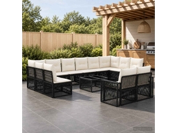 Vidaxl Conjunto De Sofá De Jardim 13 Pcs Preto E Branco Creme Vime Pe