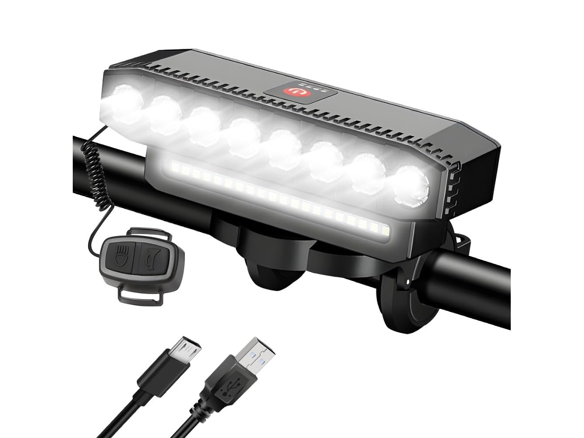 Farol De Bicicleta Recarregável Usb 28led Com Buzina 7 Modos À Prova D'água Luzes De Bicicleta Superbrilhantes Para Passeios Noturnos, Farol