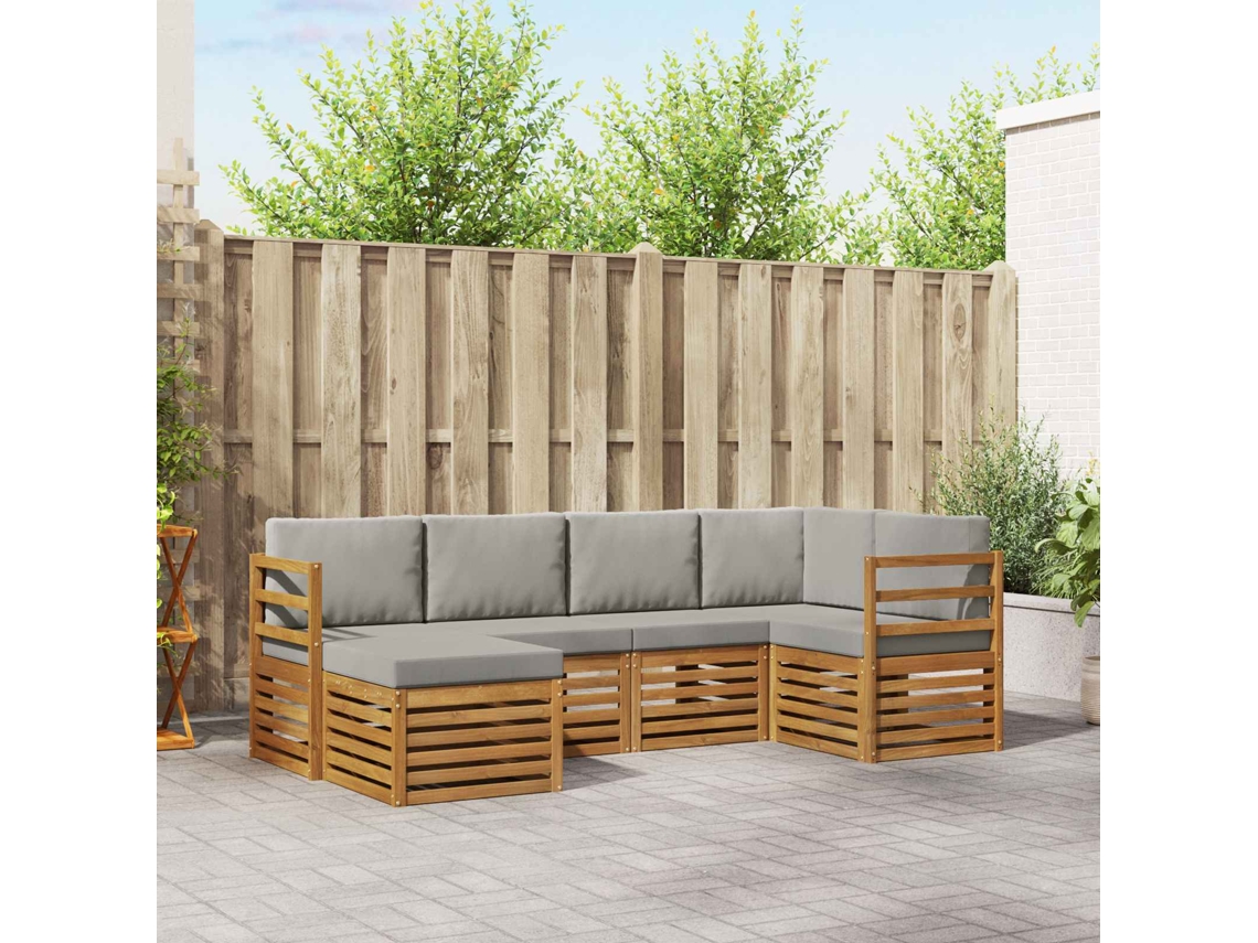 Vidaxl Conjunto De Sofás Para Exterior 6 Unid. Cinza Natural E Claro