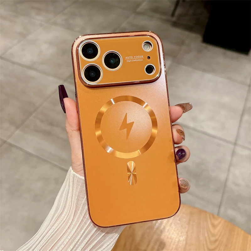 (laranja, Iphone 15) Capa Para Celular, Compatível Com Magsafe, Material Pctpu, Com Proteção De Lente