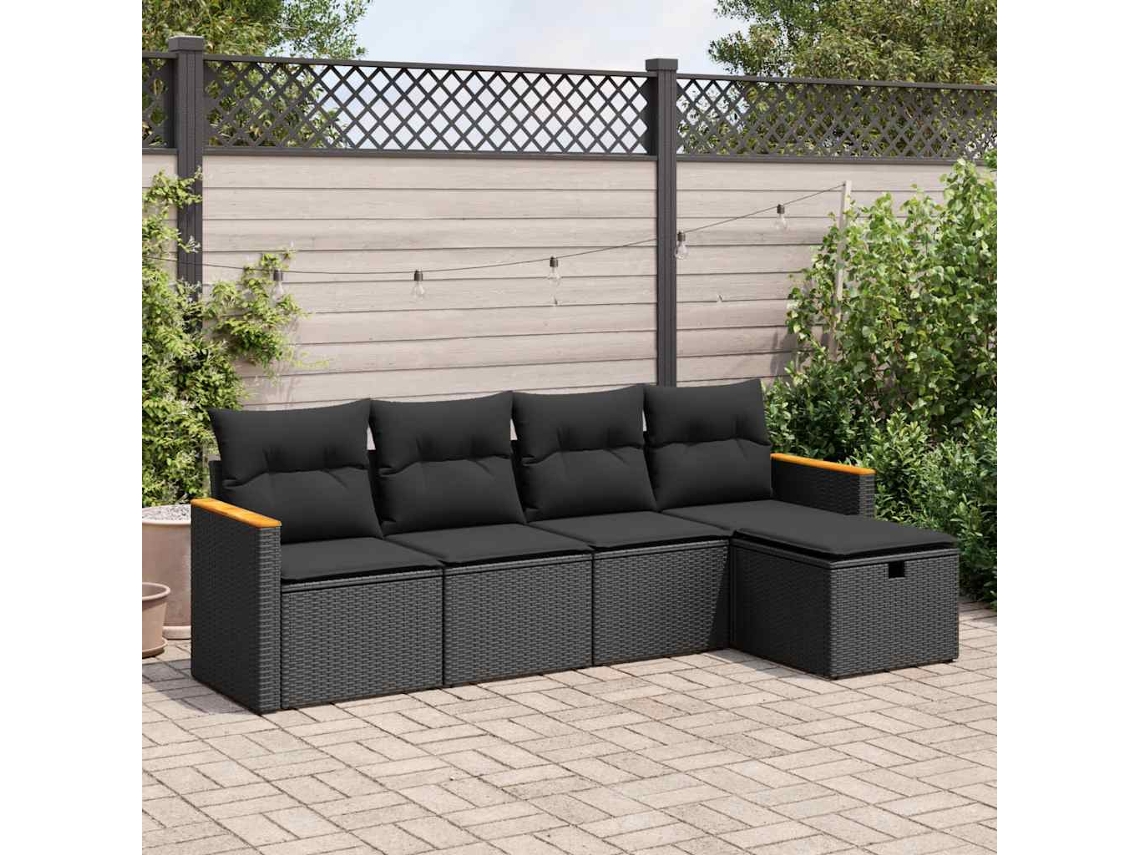5 Pcs Conjunto Sofás De Jardimconjuntos Relax Jardimconjunto De Jantar Com Almofadões Vime Pe Preto Cfw604449 Lovely Home