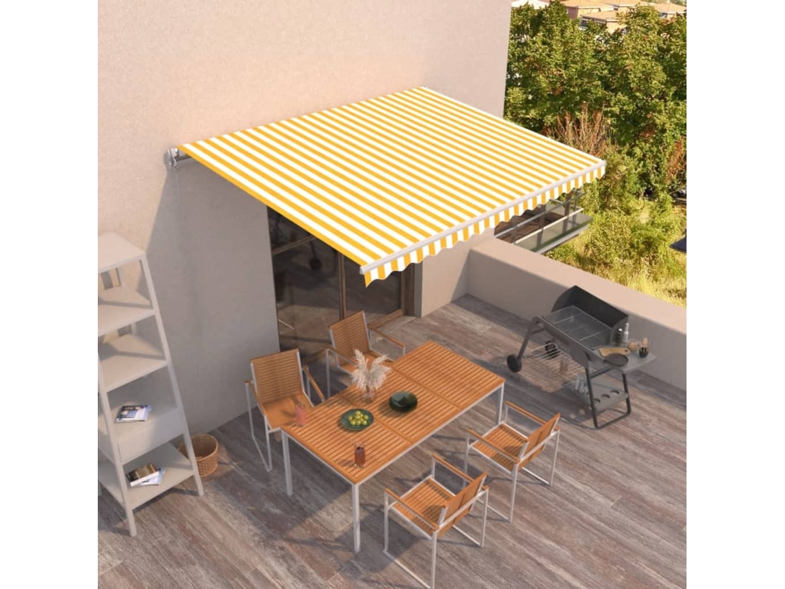 Vidaxl Toldo Retrátil Manual 450x350 Cm Amarelo E Branco