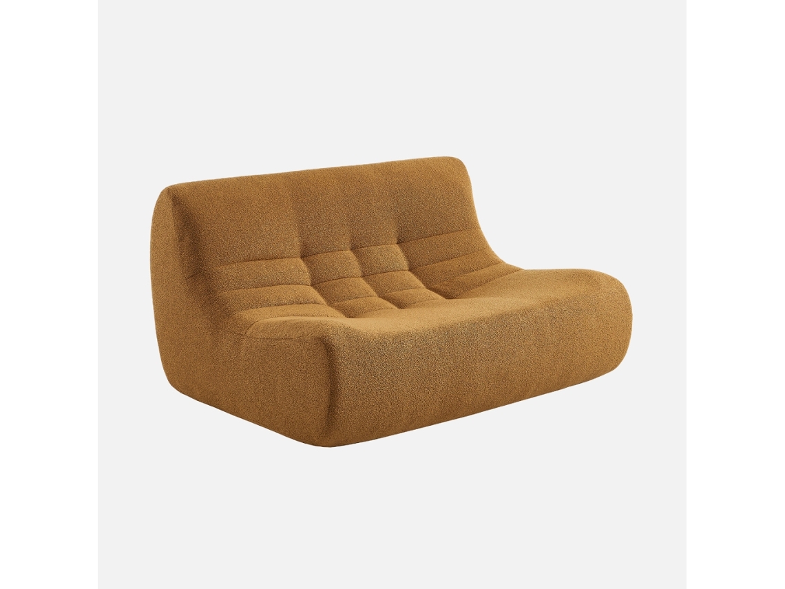 Sofá Modular Em Tecido Bouclé, 2 Lugares, Mostarda