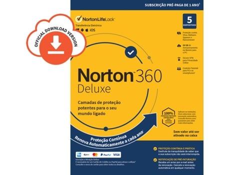 Software NORTON 360 Deluxe 50GB (5 Dispositivos - 1 Ano - Smartphone, PC e Tablet - Formato Digital)