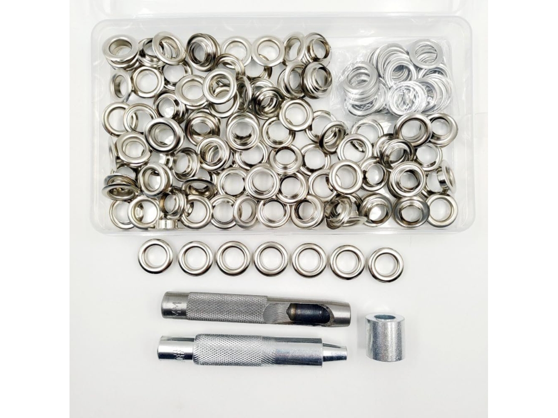 Conjunto de 120 Ilhós Metal, Cobre, para Lona, Kit Tendas, Lonas,