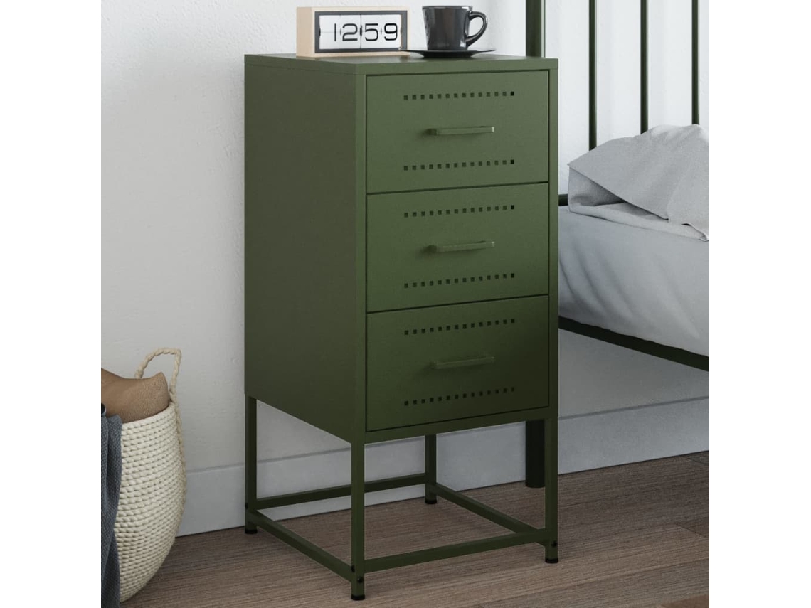 Vidaxl Mesa De Cabeceira 36x39x78 Cm Aço Verde-azeitona