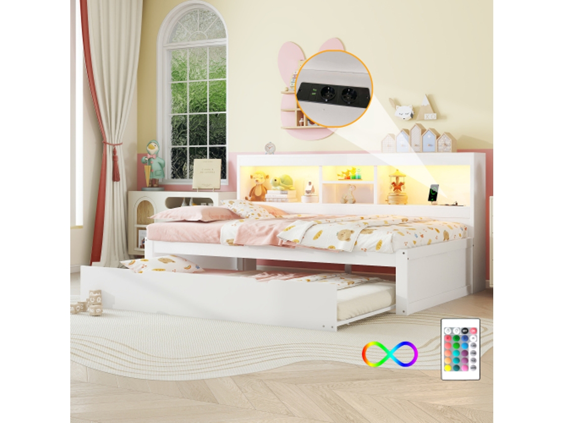 Sofá Cama LYYTUNG com Luz LED e Compartimentos de Armazenamento (90x200 cm)