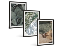 Pinturas Murais Modernas Férias Com Plantas Tropicais Moldura Preta Quadros Para O Escritório Espelharte (3 Piezas De 40x60 Cm)