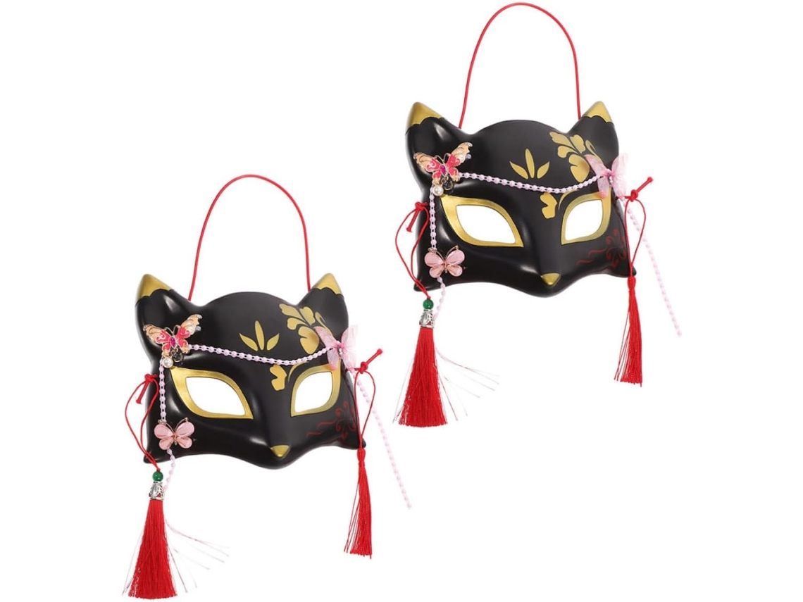 Conjunto De 2 Máscaras De Raposa De Plástico Estilo Japonês.